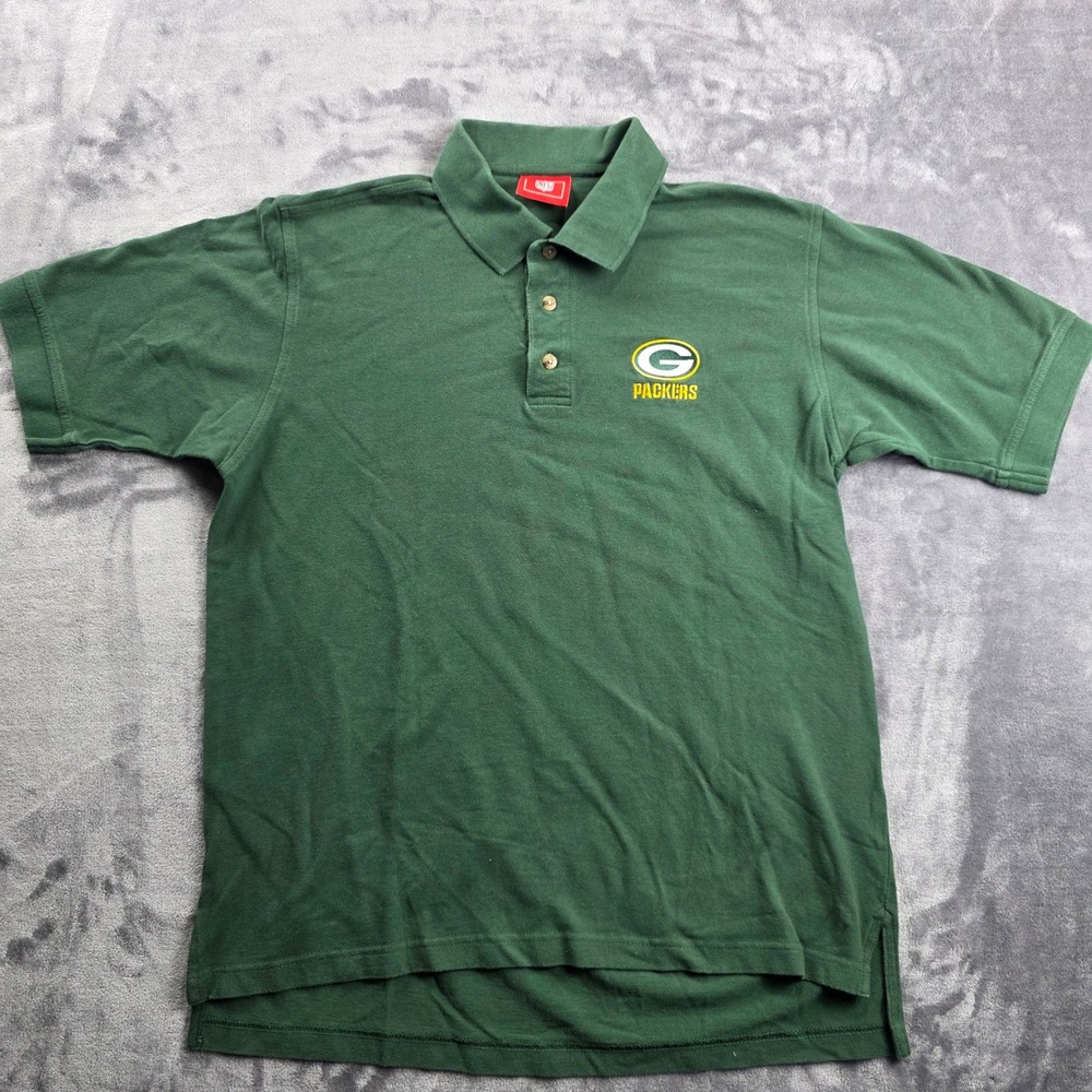NFL Green Bay Packers Polo Shirt Mens Large Green Cotton Short Sleeve VF Logo